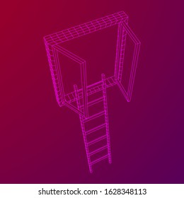 Ladder with open window. Business concept in opportunity. Wireframe low poly mesh vector illustration.