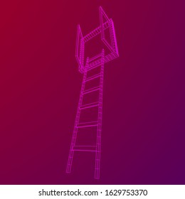 Ladder with open window. Business concept in opportunity. Wireframe low poly mesh vector illustration.