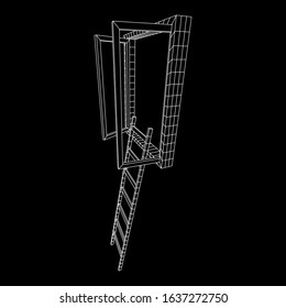 Ladder with open window. Business concept in opportunity. Wireframe low poly mesh vector illustration.