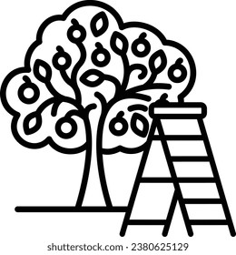 Ladder in Orchards vector outline icon design, Lawn and Gardening symbol, Farm and Plant sign, agriculture and horticulture equipment stock illustration, Fruit Picking Process concept