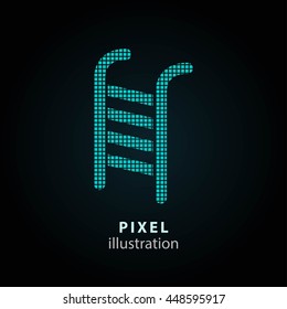 Ladder - pixel icon. Vector Illustration. Design logo element. Isolated on black background. It is easy to change to any color.