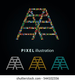 Ladder - pixel icon. Vector Illustration. Design logo element. Isolated on black background. It is easy to change to any color.