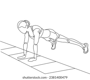 Ladder Plank Walk exercise Line Drawing isolated on copy space white background, Plank side walk exercise editable vector illustration, Continuous one line drawing, work out clip art, exercise drawing