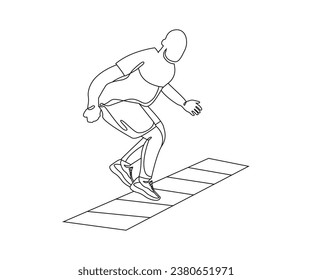 Ejercicio de los pies rápidos de la escalera Dibujo de línea aislado en el fondo blanco del espacio de copia, ejercicios de los pies rápidos de la escalera ilustración vectorial editable, dibujo continuo de una línea, dibujo de la línea de esquema