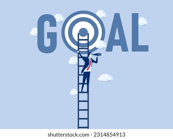 Ladder to reach goal, target and achievement, challenge to find success, business objective or purpose concept. vector illustration.