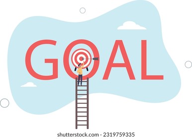 Ladder to reach goal, target and achievement, challenge to find success, business objective or purpose conceptflat vector illustration.