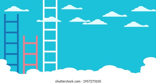 ladder reaches the white cloud on the blue sky background. Motivation metaphor