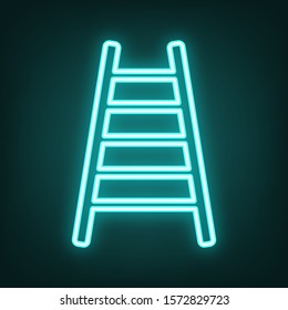 Ladder sign illustration. Cyan neon icon in the dark. Bluring. Luminescence. Illustration.