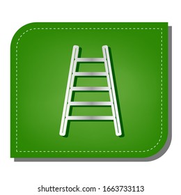 Ladder sign illustration. Silver gradient line icon with dark green shadow at ecological patched green leaf. Illustration.