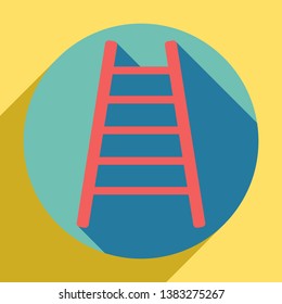 Ladder sign illustration. Sunset orange icon with llapis lazuli shadow inside medium aquamarine circle with different goldenrod shadow at royal yellow background.
