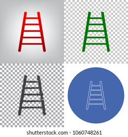 Ladder sign illustration. Vector. 4 styles. Red gradient in radial lighted background, green flat and gray scribble icons on transparent and linear one in blue circle.