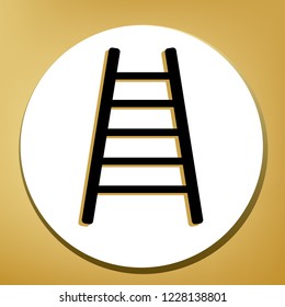 Ladder sign illustration. Vector. Black icon with light brown shadow in white circle with shaped ring at golden background.