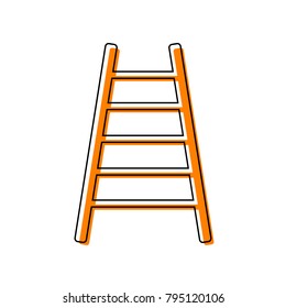 Ladder sign illustration. Vector. Black line icon with shifted flat orange filled icon on white background. Isolated.