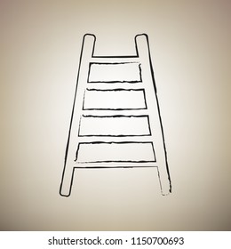 Ladder sign illustration. Vector. Brush drawed black icon at light brown background.