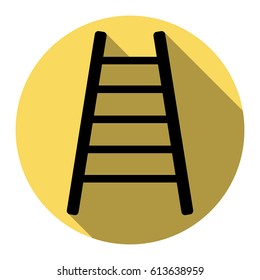 Ladder sign illustration. Vector. Flat black icon with flat shadow on royal yellow circle with white background. Isolated.