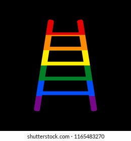 Ladder sign illustration. Vector. Icon with colors of LGBT flag at black background.