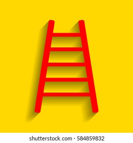 Ladder sign illustration. Vector. Red icon with soft shadow on golden background.