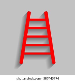 Ladder sign illustration. Vector. Red icon with soft shadow on gray background.