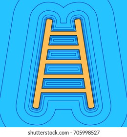 Ladder sign illustration. Vector. Sand color icon with black contour and equidistant blue contours like field at sky blue background. Like waves on map - island in ocean or sea.