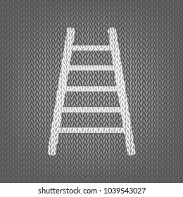 Ladder sign illustration. Vector. White knitted icon on gray knitted background. Isolated.