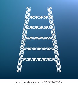 Ladder sign illustration. Vector. White textured icon at lapis lazuli gradient background.