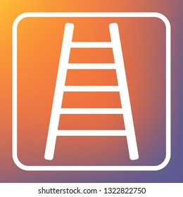Ladder sign illustration. Vector. White icon on transparent button at orange-violet gradient background.