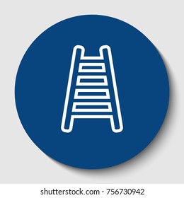 Ladder sign illustration. Vector. White contour icon in dark cerulean circle at white background. Isolated.