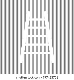 Ladder sign illustration. Vector. White icon on grayish striped background. Optical illusion.