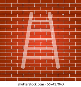 Ladder sign illustration. Vector. Whitish icon on brick wall as background.