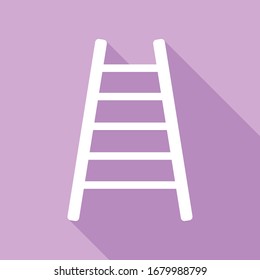Ladder sign illustration. White Icon with long shadow at purple background. Illustration.