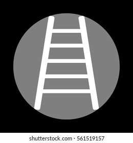 Ladder sign illustration. White icon in gray circle at black background. Circumscribed circle. Circumcircle.