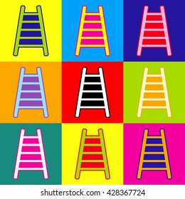 Ladder sign. Pop-art style colorful icons set with 3 colors.