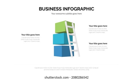 Ladder with square box business infrographic with three steps. Suitable for presentation with 16x9 aspect ratio