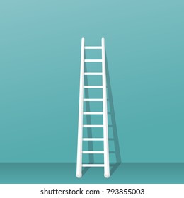 Ladder stands near the wall. Isolated on background. Stairs vector illustration flat design. Up and down the stairs. Template for construction or career development.
