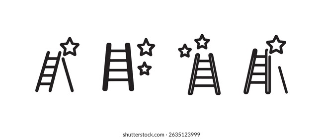 Ladder and stars icon set for aspiration and success themes.