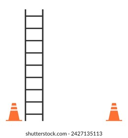 Ladder with step construction staircase vector illustration. Wood tool equipment black ladder icon climbing object. Hight wall stepladder vertical instrument.