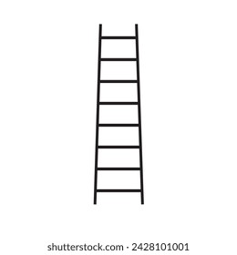 Ladder with step construction staircase vector illustration. Wood tool equipment black ladder icon climbing object. Hight wall stepladder vertical instrument.