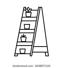 Ladder style bookshelf with potted plants clean line scene Vector illustration