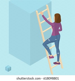 Ladder to success 3d isometric vector abstract template.