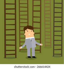 Ladder to success. Business choices concept. Flat style illustration