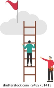 The ladder of success for business entrepreneurs, climbing the ladder of success, illustration of success is depicted with stairs leading to the clouds.