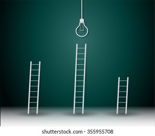 ladder to success concept with idea light bulb. leadership concept