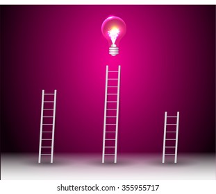 ladder to success concept with idea light bulb. leadership concept