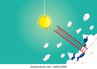 Ladder to success creative concept idea to clouds leadership.vector illustration