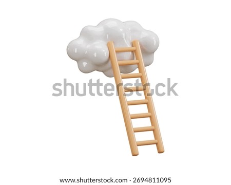 Ladder of success icon 3d render concept of wooden ladder leading to white cloud icon for Success and progress icon vector illustration