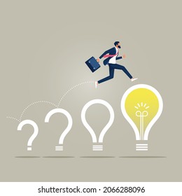 ladder of success, the path from problem to idea, step by step forward to achieve powerful results, innovation and Creativity light bulb concept
