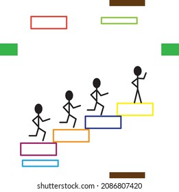 up the ladder of success, pictogram of a person, people running up the steps, seamless pattern for wallpaper, poster, banner, cover