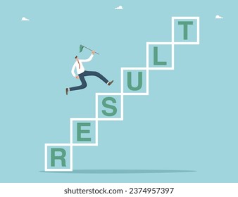 Ladder of success, planning and analysis of business strategies to achieve goals, motivation for high results, career growth and development prospects, a man runs up the ladder of effectiveness.