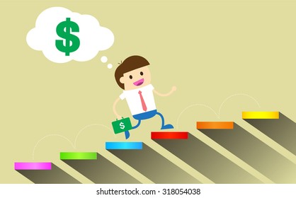 Ladder to success. Step by step infographics illustration. businessman walking up stairs chart. 