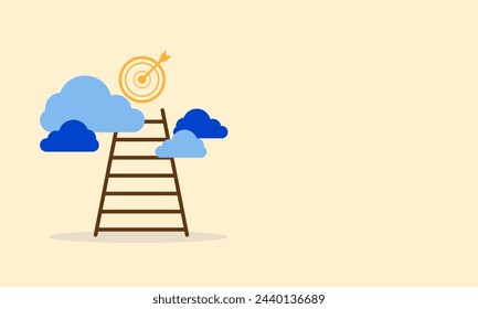 Ladder success step concept. The ladder with clouds and profit target darts on the sky. Business and career. Aim and goal. Management or strategy for big achievement 



